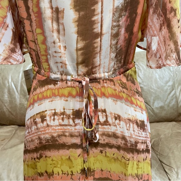 NWT Taylor Cutouts Printed Chiffon Midi Flare Dress with Waist Drawstring - Picture 6 of 13